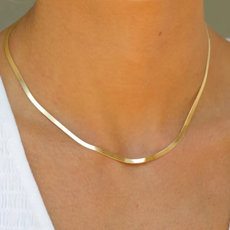 plat slangenketting in verguld sterlingzilver 40 plus 5 cm x 