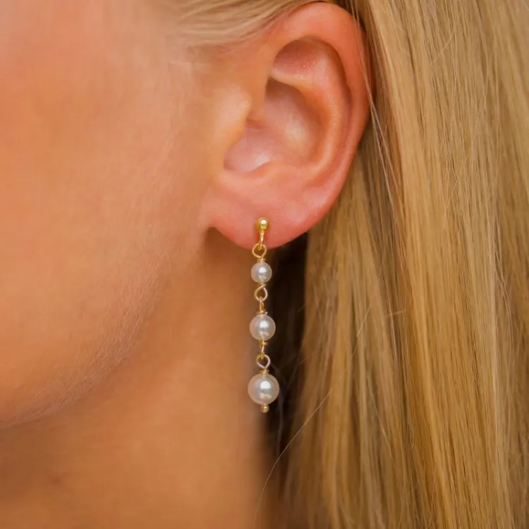 lange parel ketting oorbellen in verguld zilver