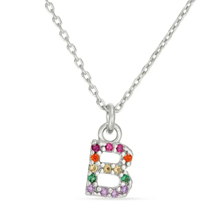 letter b veelkleurig zirkoon ketting in zilver - My Letter