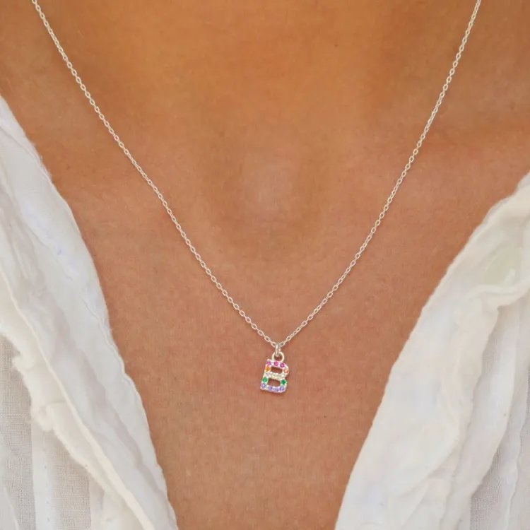 letter b veelkleurig zirkoon ketting in zilver - My Letter