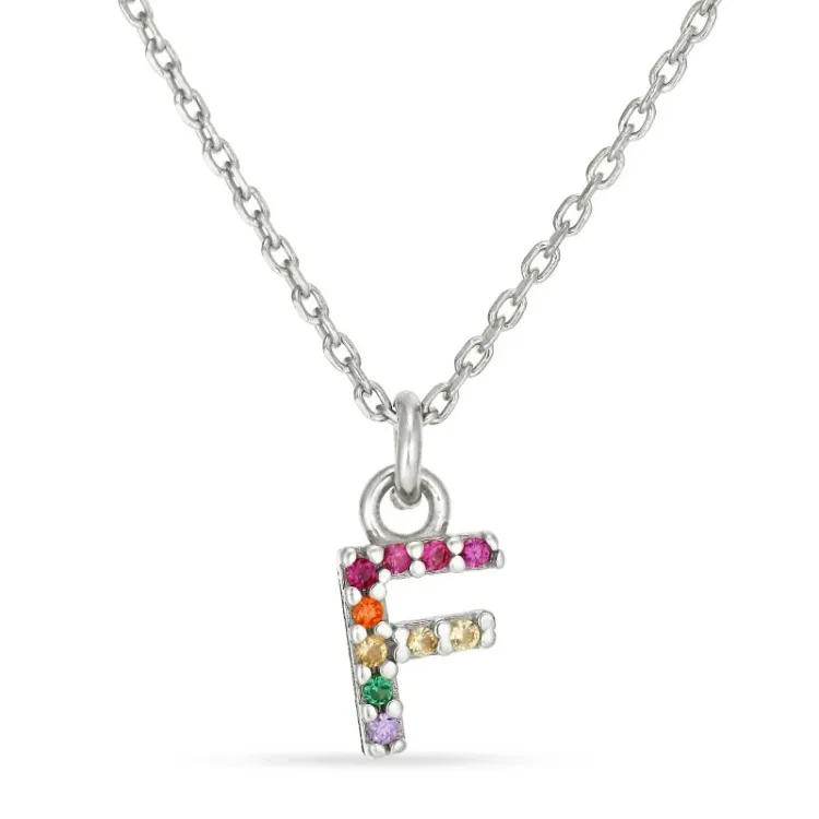 letter f veelkleurig zirkoon ketting in zilver - My Letter