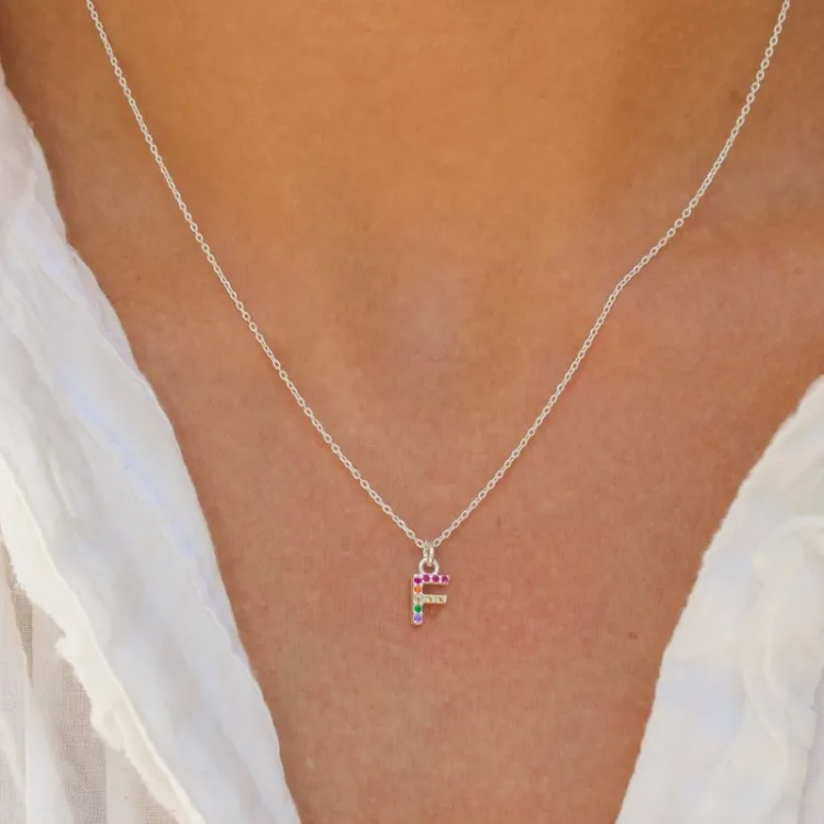 letter f veelkleurig zirkoon ketting in zilver - My Letter