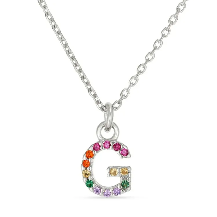 letter g veelkleurig zirkoon ketting in zilver - My Letter
