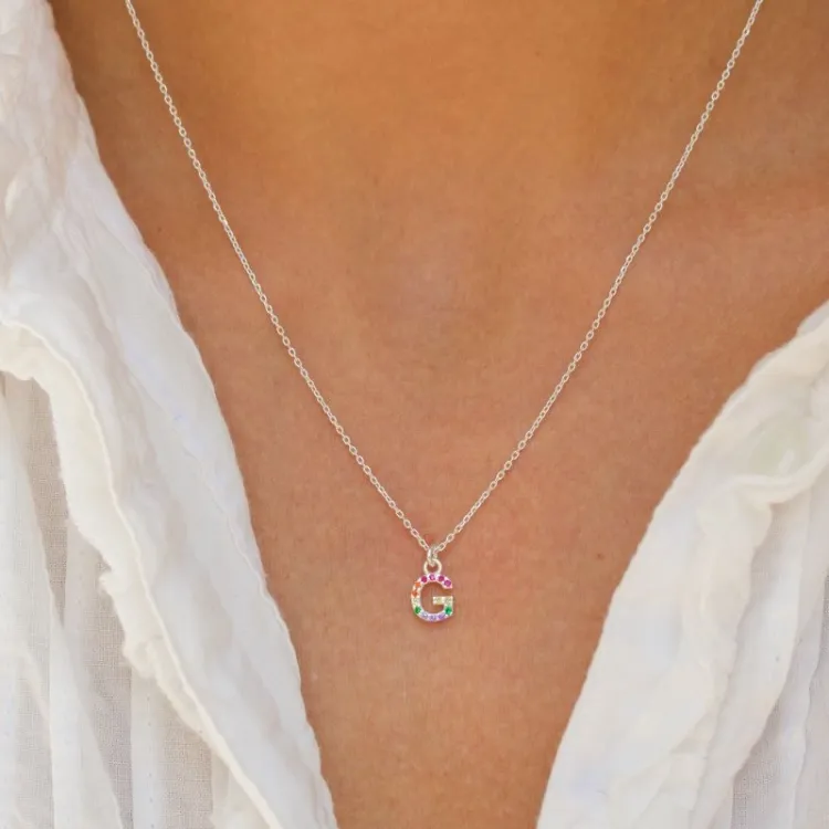 letter g veelkleurig zirkoon ketting in zilver - My Letter