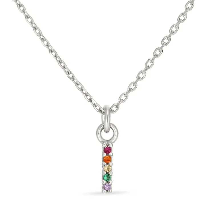 letter i veelkleurig zirkoon ketting in zilver - My Letter