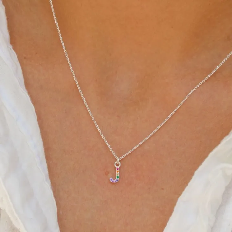 letter j veelkleurig zirkoon ketting in zilver - My Letter