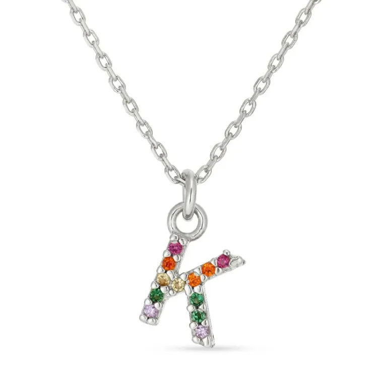 letter k veelkleurig zirkoon ketting in zilver - My Letter