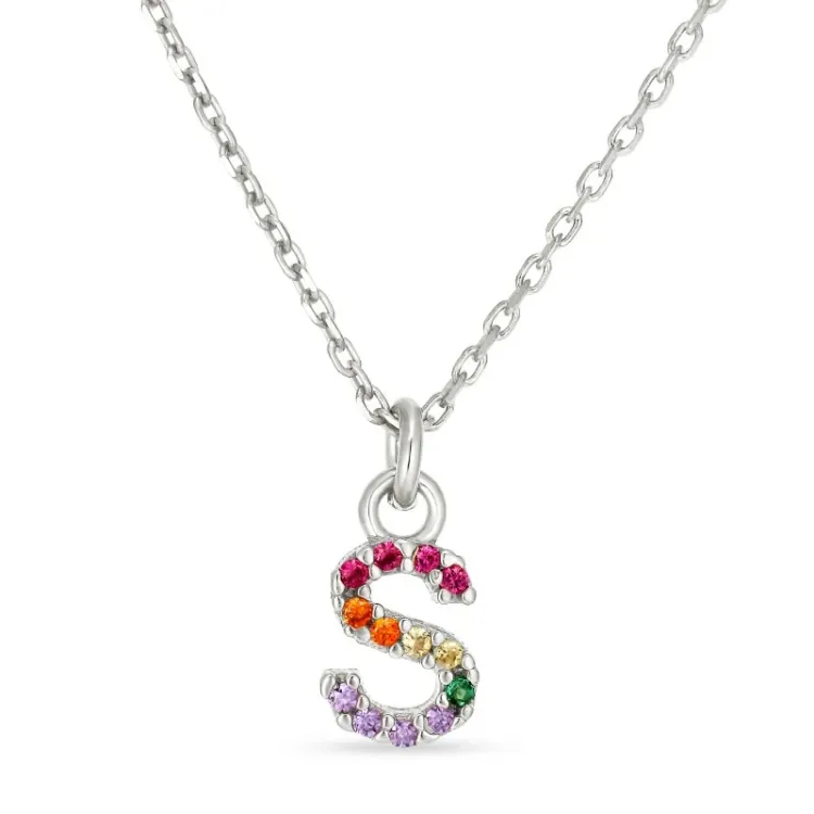 letter s veelkleurig zirkoon ketting in zilver - My Letter