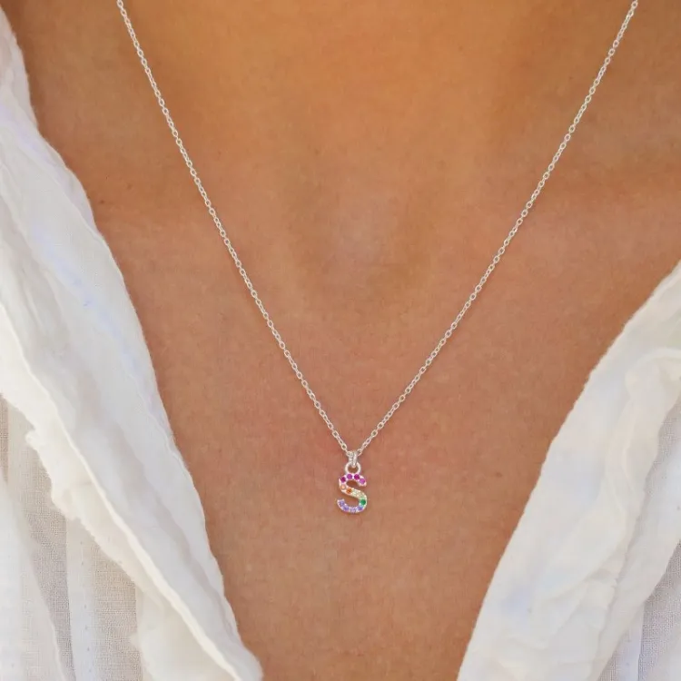 letter s veelkleurig zirkoon ketting in zilver - My Letter
