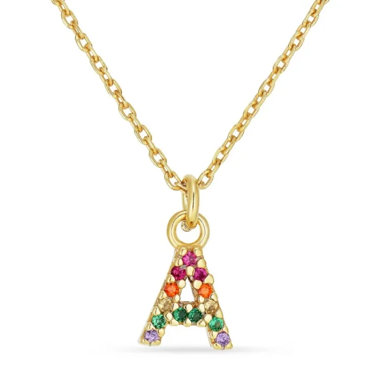 letter a veelkleurig zirkoon ketting in verguld sterlingzilver - My Letter