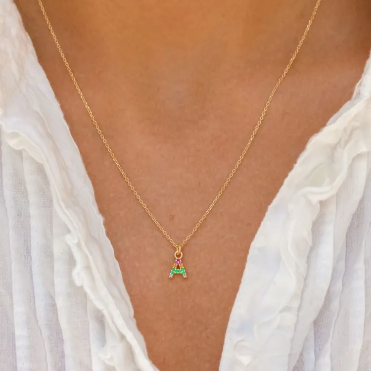 letter a veelkleurig zirkoon ketting in verguld sterlingzilver - My Letter
