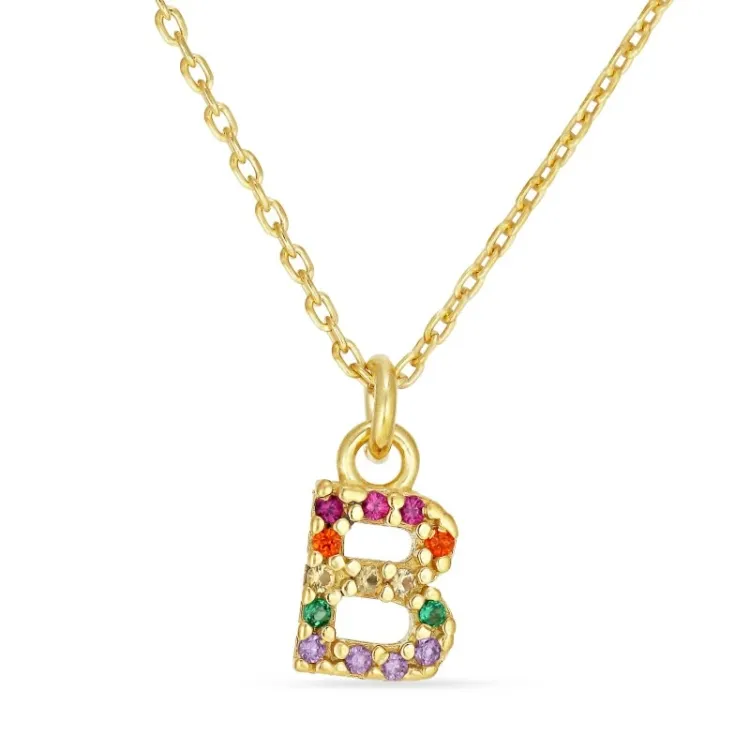 letter b veelkleurig zirkoon ketting in verguld sterlingzilver - My Letter