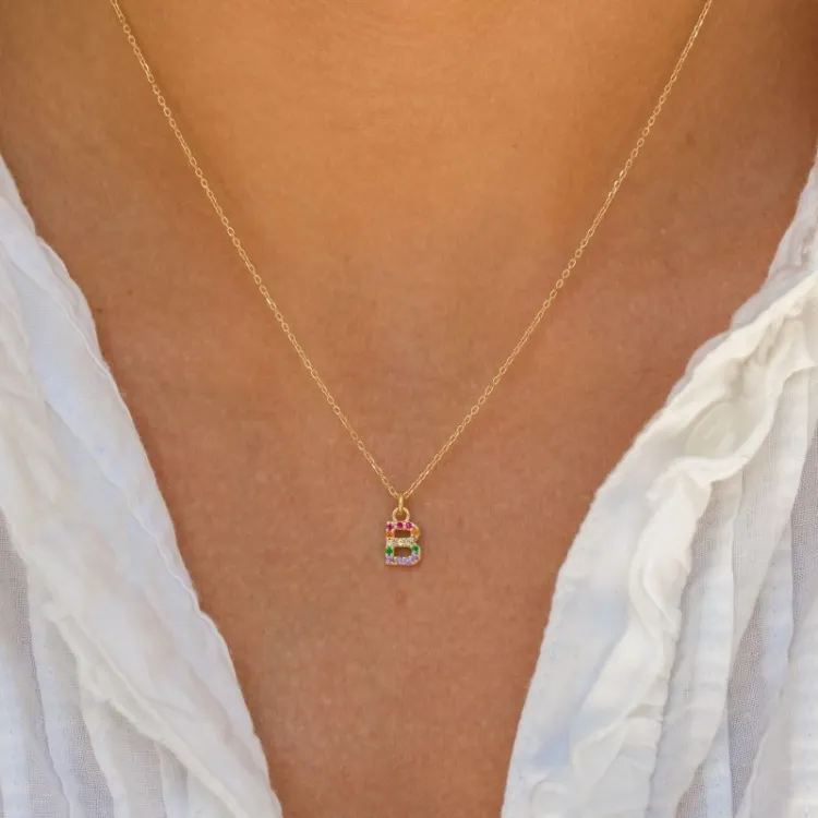letter b veelkleurig zirkoon ketting in verguld sterlingzilver - My Letter