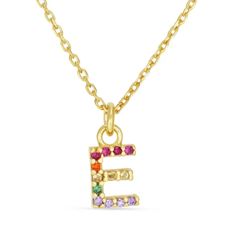 letter e veelkleurig zirkoon ketting in verguld sterlingzilver - My Letter
