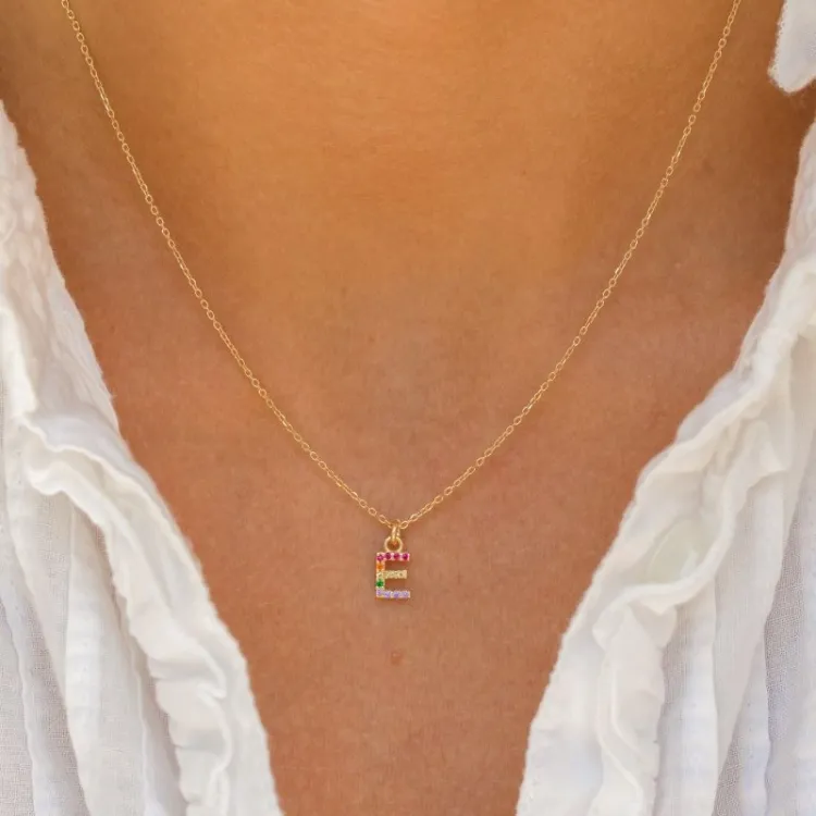 letter e veelkleurig zirkoon ketting in verguld sterlingzilver - My Letter