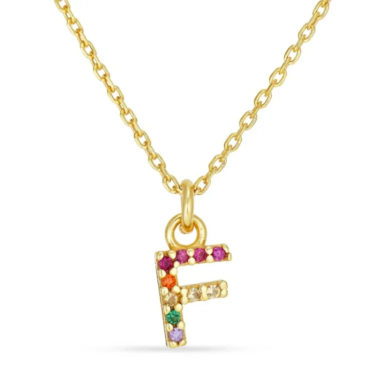 letter f veelkleurig zirkoon ketting in verguld sterlingzilver - My Letter