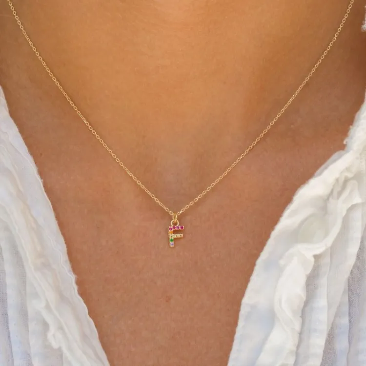 letter f veelkleurig zirkoon ketting in verguld sterlingzilver - My Letter
