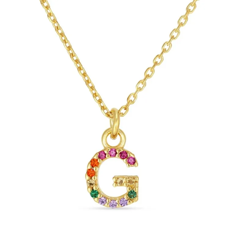 letter g veelkleurig zirkoon ketting in verguld sterlingzilver - My Letter