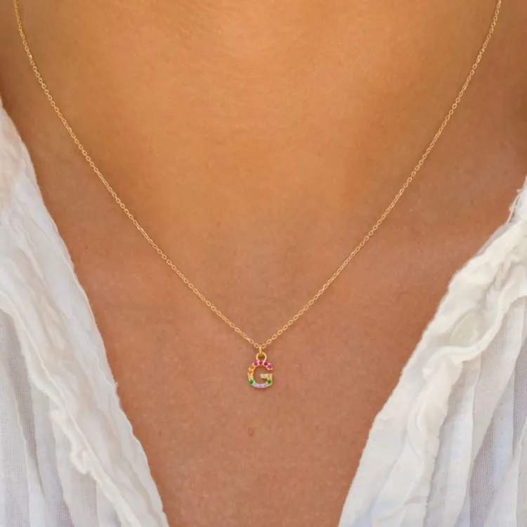 letter g veelkleurig zirkoon ketting in verguld sterlingzilver - My Letter