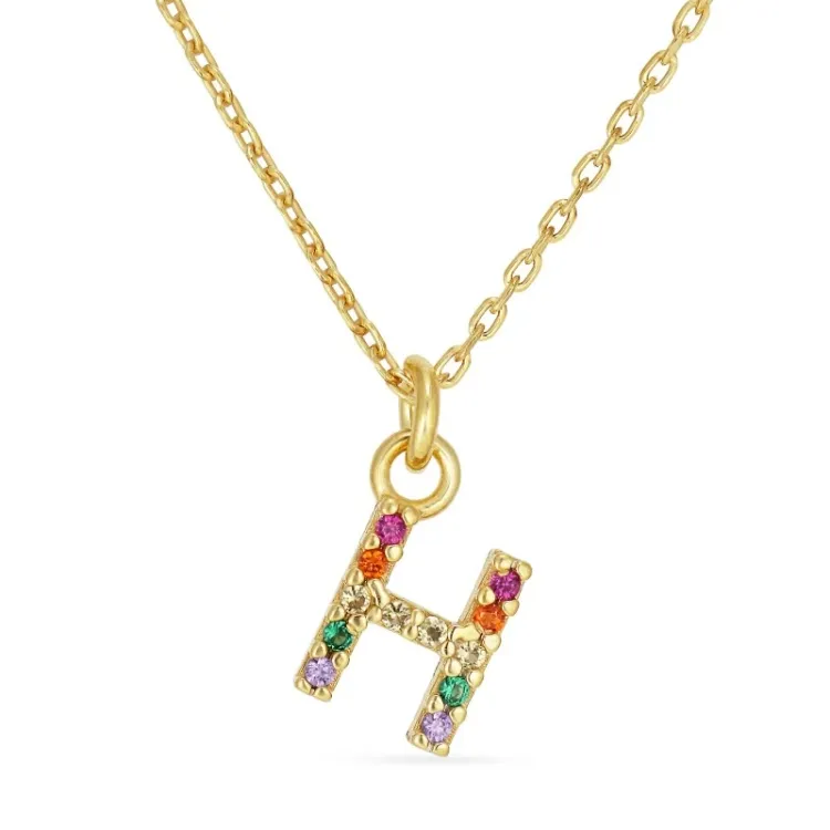 letter h veelkleurig zirkoon ketting in verguld sterlingzilver - My Letter