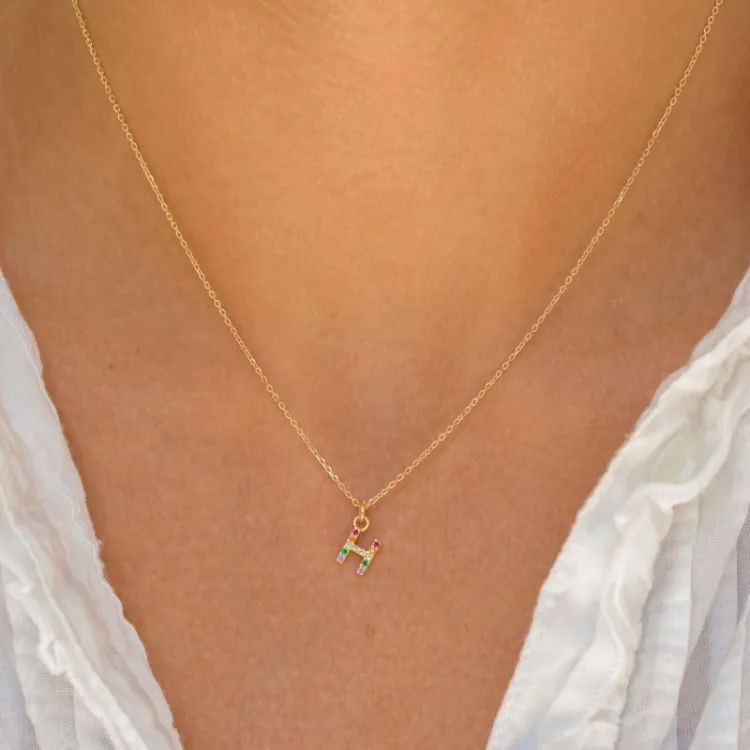 letter h veelkleurig zirkoon ketting in verguld sterlingzilver - My Letter