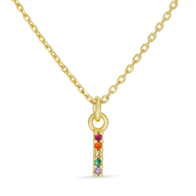 letter i veelkleurig zirkoon ketting in verguld sterlingzilver - My Letter