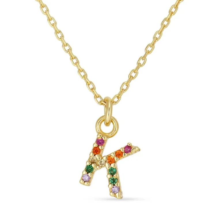 letter k veelkleurig zirkoon ketting in verguld sterlingzilver - My Letter