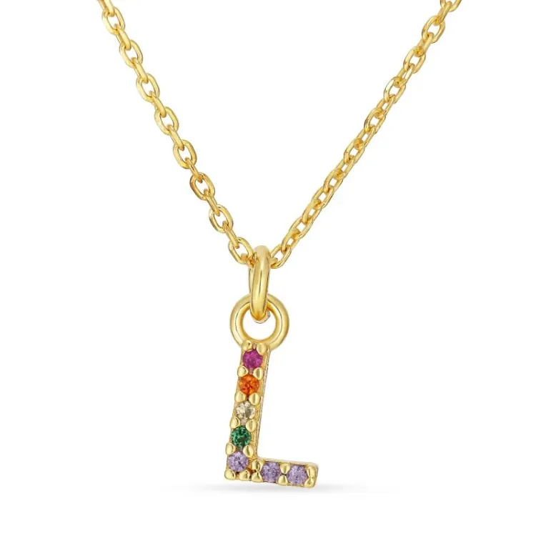 letter l veelkleurig zirkoon ketting in verguld sterlingzilver - My Letter