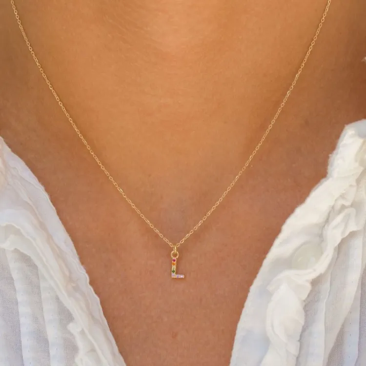 letter l veelkleurig zirkoon ketting in verguld sterlingzilver - My Letter