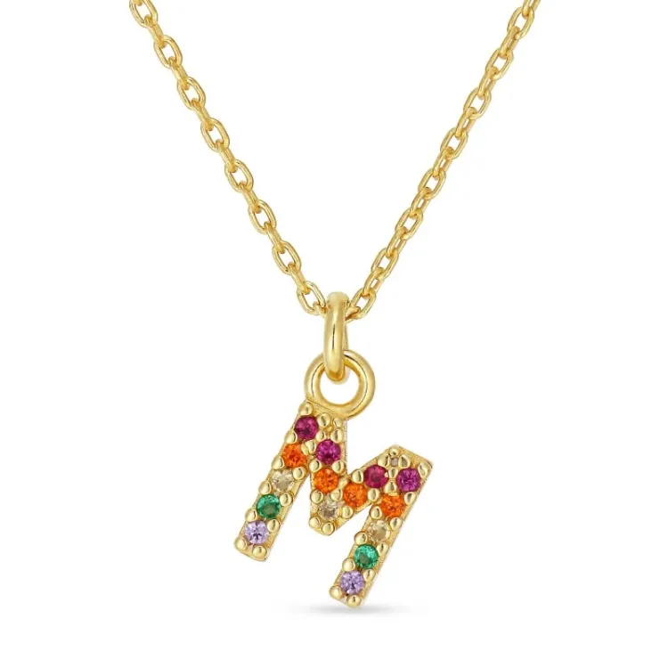 letter m veelkleurig zirkoon ketting in verguld sterlingzilver - My Letter