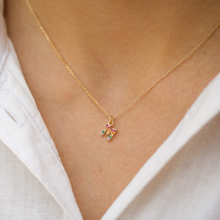 letter m veelkleurig zirkoon ketting in verguld sterlingzilver - My Letter