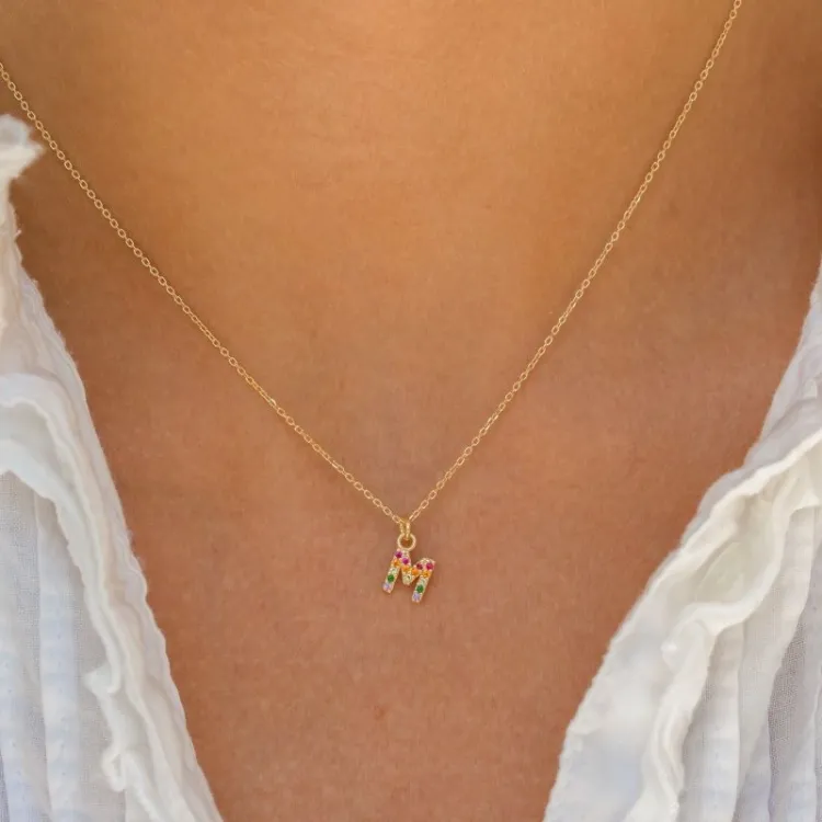 letter m veelkleurig zirkoon ketting in verguld sterlingzilver - My Letter