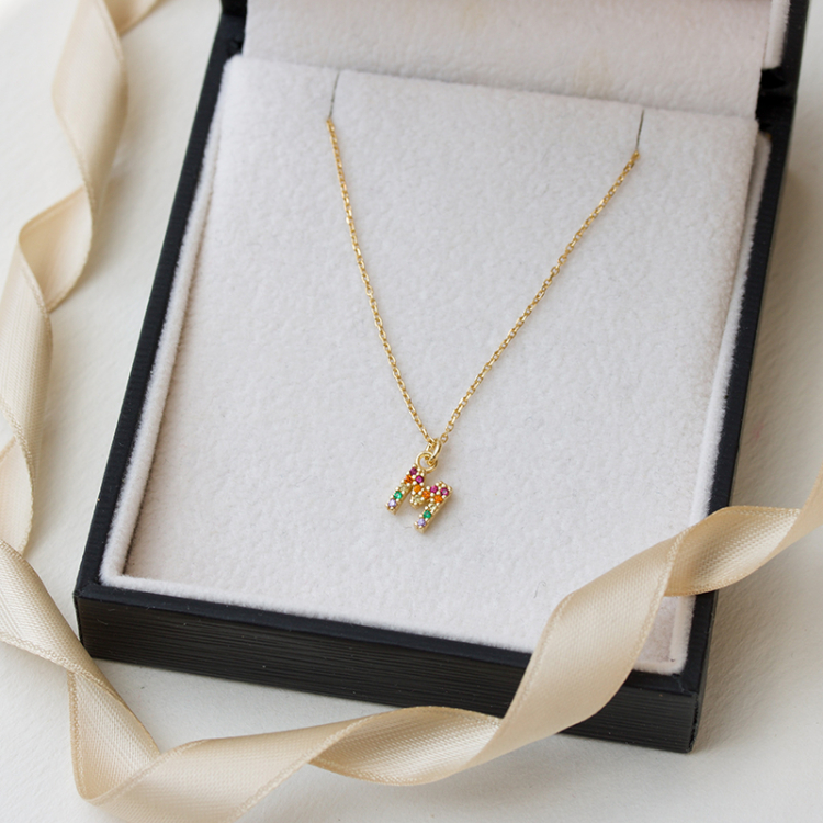 letter m veelkleurig zirkoon ketting in verguld sterlingzilver - My Letter