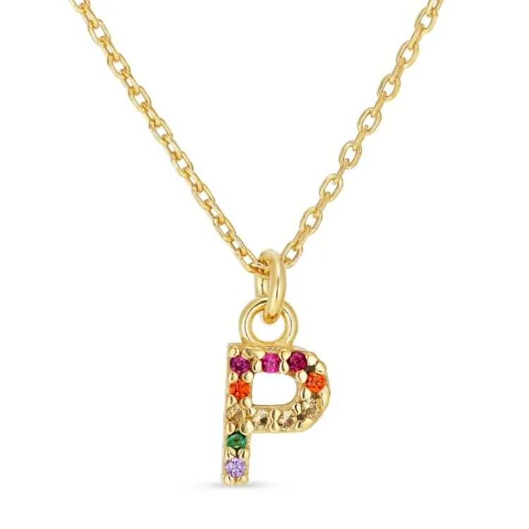 letter p veelkleurig zirkoon ketting in verguld sterlingzilver - My Letter