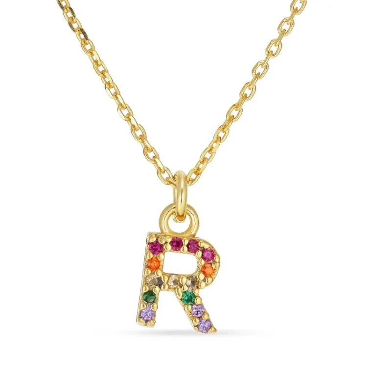 letter r veelkleurig zirkoon ketting in verguld sterlingzilver - My Letter