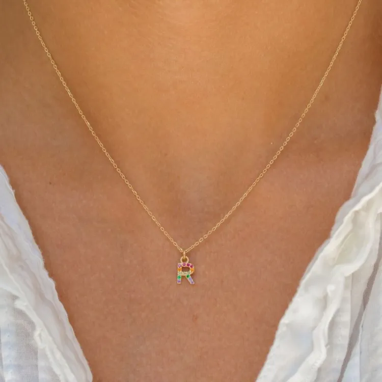 letter r veelkleurig zirkoon ketting in verguld sterlingzilver - My Letter