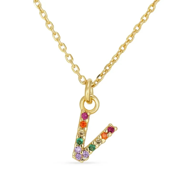 letter v veelkleurig zirkoon ketting in verguld sterlingzilver - My Letter