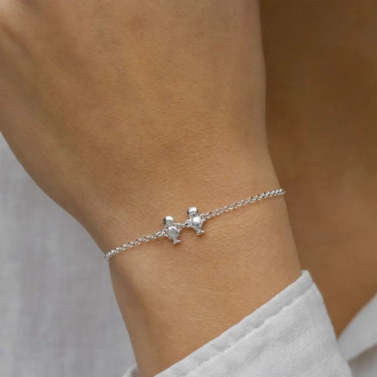 familie armband in zilver met Zoon - Dochter in zilver