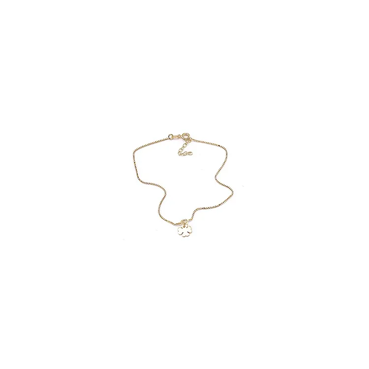 Klavertje vier enkelbandje in verguld sterlingzilver met hanger in verguld sterlingzilver