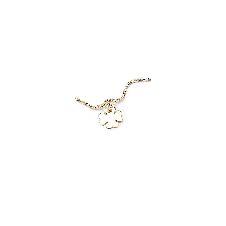 Klavertje vier enkelbandje in verguld sterlingzilver met hanger in verguld sterlingzilver