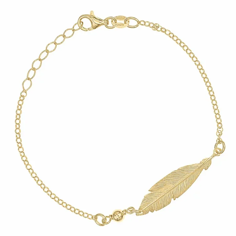 blad armband in verguld sterlingzilver met hanger in verguld sterlingzilver