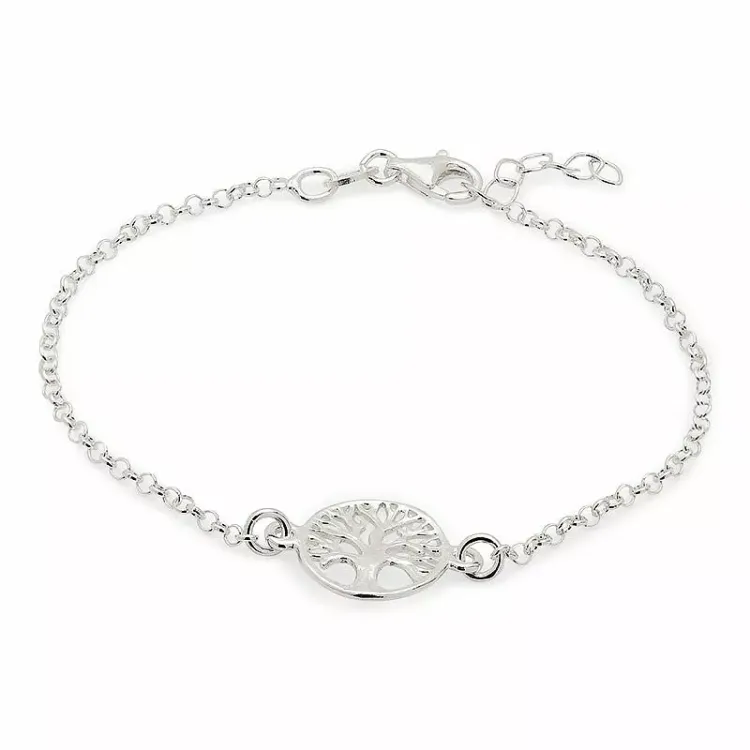 rond boom van het leven armband in zilver