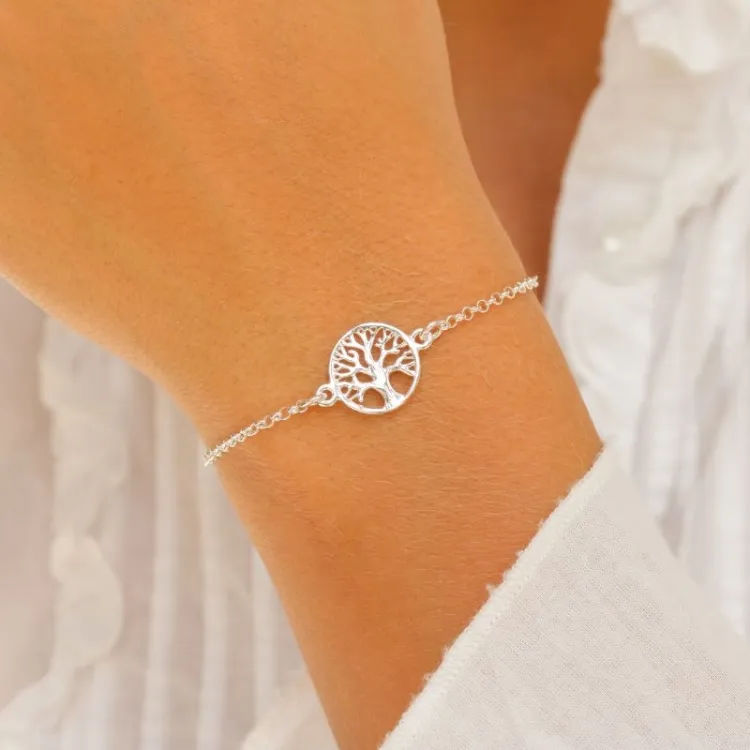 rond boom van het leven armband in zilver