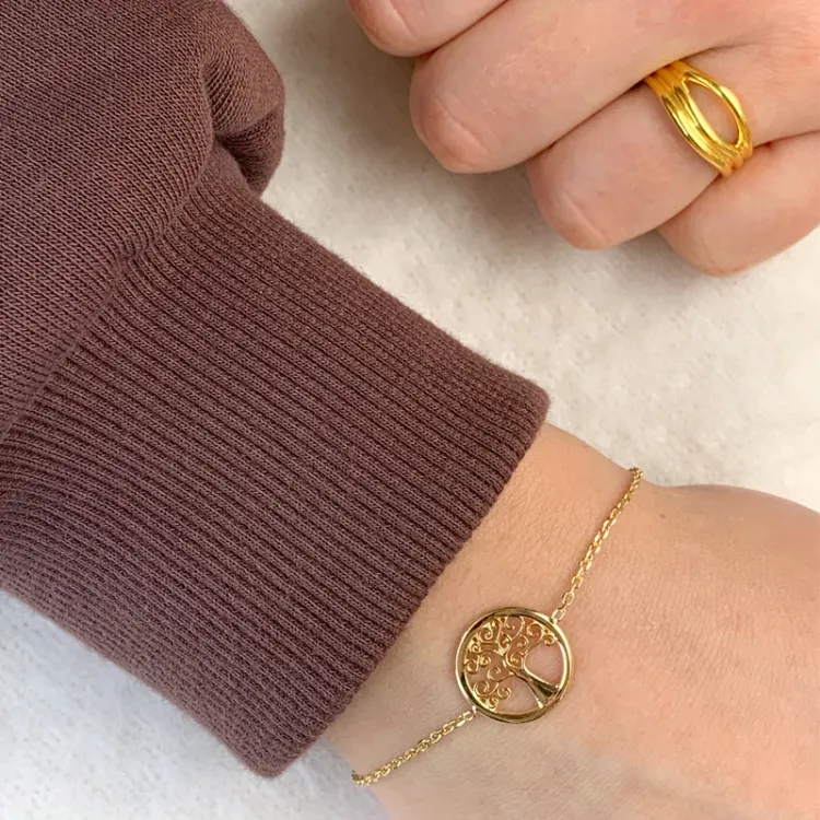 boom van het leven armband in verguld sterlingzilver met hanger in verguld sterlingzilver
