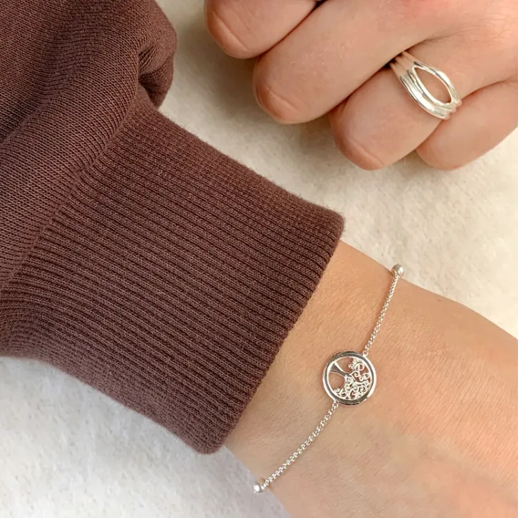 boom van het leven armband in gerodineerd zilver met hanger in gerodineerd zilver