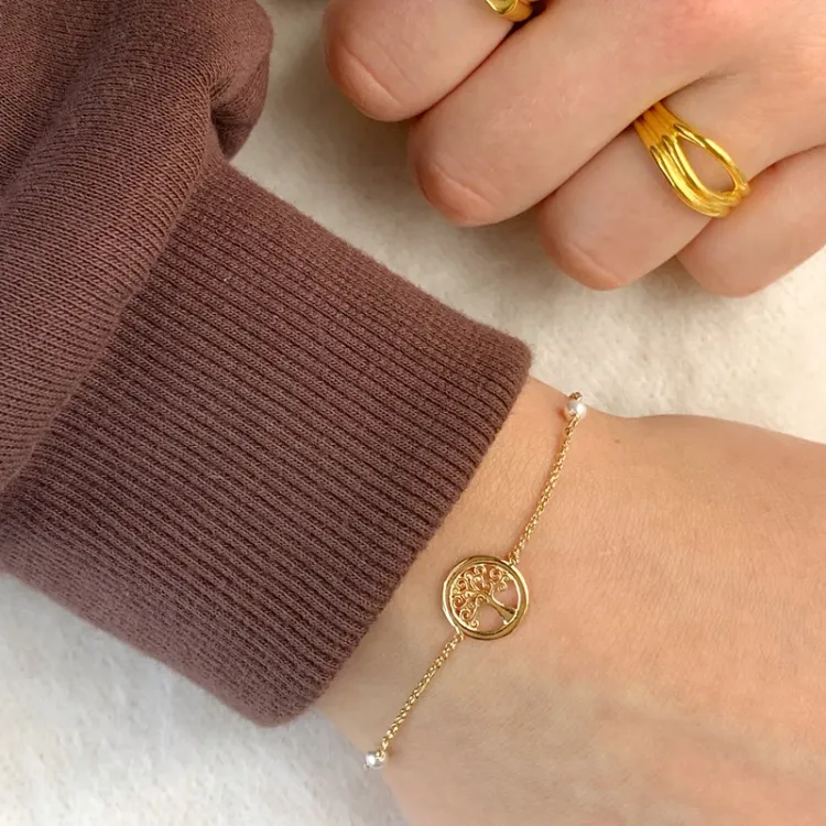 boom van het leven armband in verguld sterlingzilver met hanger in verguld sterlingzilver