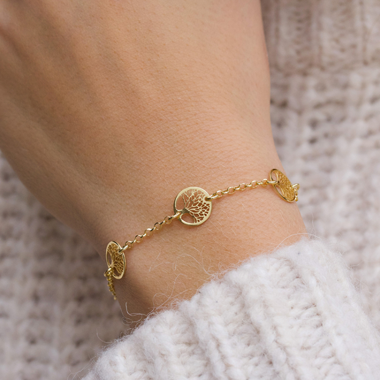 boom van het leven armband in verguld sterlingzilver met hanger in verguld sterlingzilver