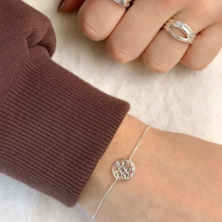 boom van het leven armband in gerodineerd zilver met hanger in gerodineerd zilver