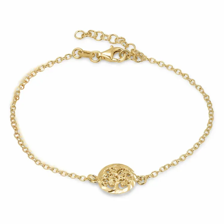 boom van het leven armband in verguld sterlingzilver met hanger in verguld sterlingzilver