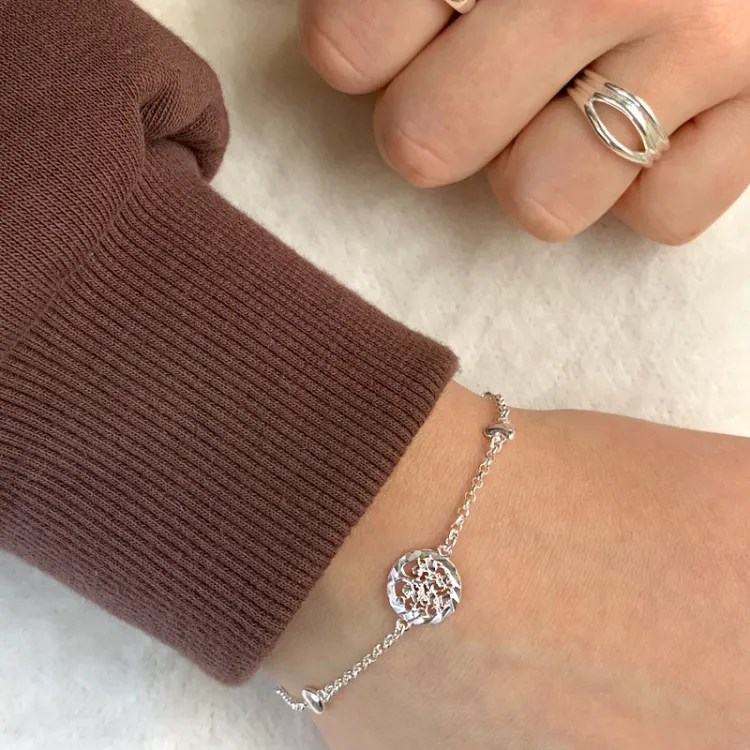 boom van het leven armband in gerodineerd zilver met hanger in gerodineerd zilver
